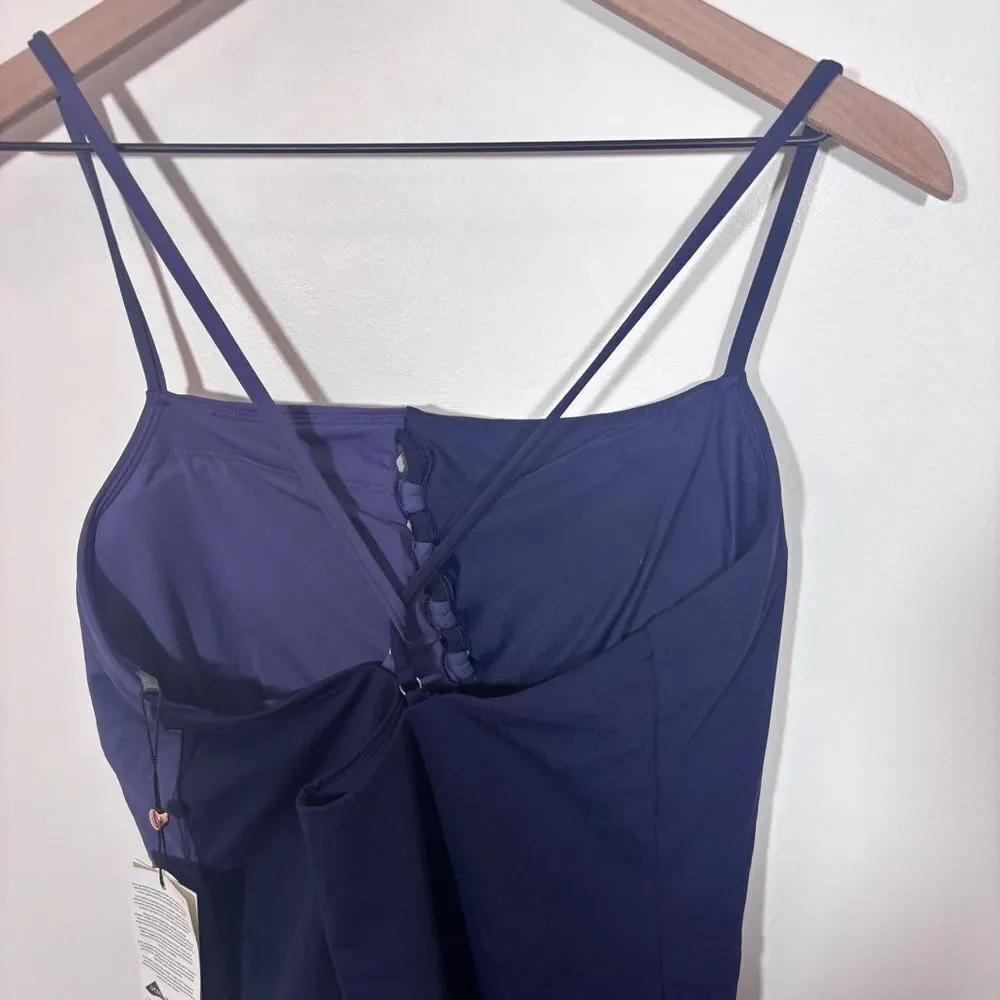 CALIA Women's Looped Apron Neck One Piece NEW with tag Storm Haze Size 16 Swim